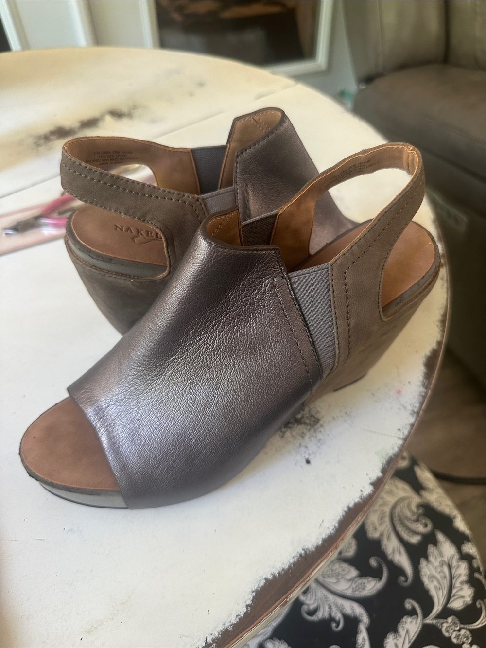 Naked Feet Pewter Wedges size 10 Worn once